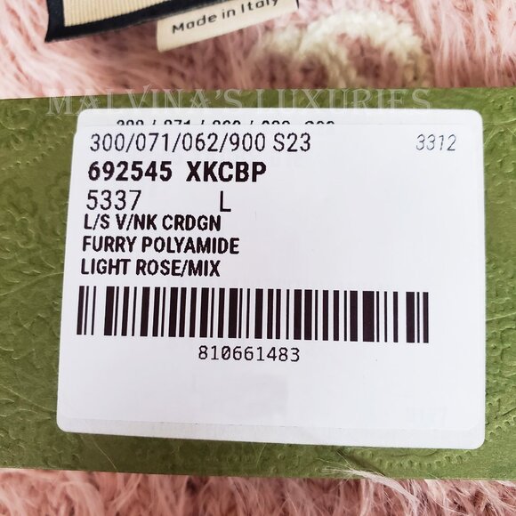 GUCCI SWEATER FUR EFFECT STITCH ROSE WOOL CARDIGAN w G LOGO sz L / LARGE - Picture 9 of 11